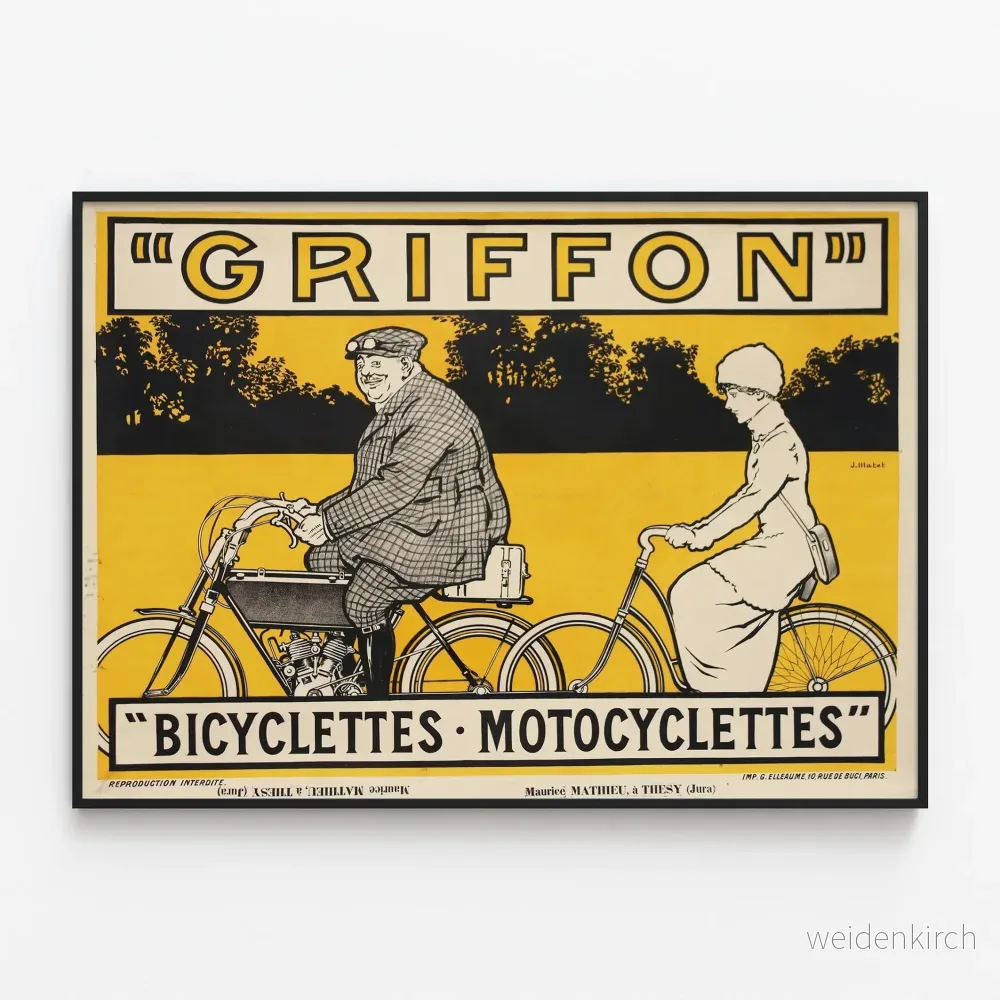 Vintageposter Griffon Cykel och Motorcykel gul