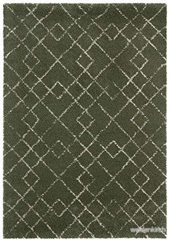 Mint Rugs hög flor matta bågskytt mjukt fluffigt geometriskt mönster (160 x 230 cm, 100% polypropylen, golvvärme lämplig robust), olivgrön kräm, 160 cm 4260659064662