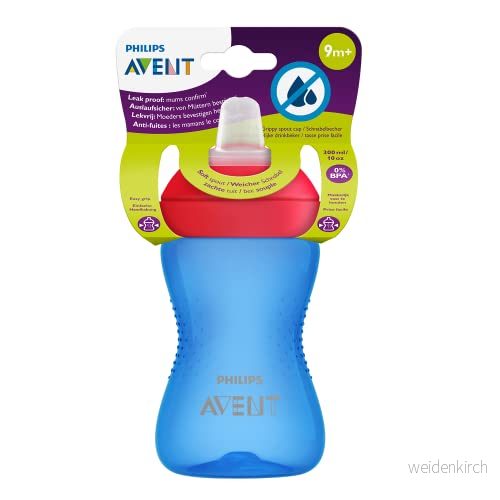 Philips Avent Soft, Bitsäker pipmugg SCF802/01 1 mugg Rymmern 300 ml 9m+ Lätt att greppa montera BPA fri rengöra diskmaskinssäker Röd/Blå 8710103826262