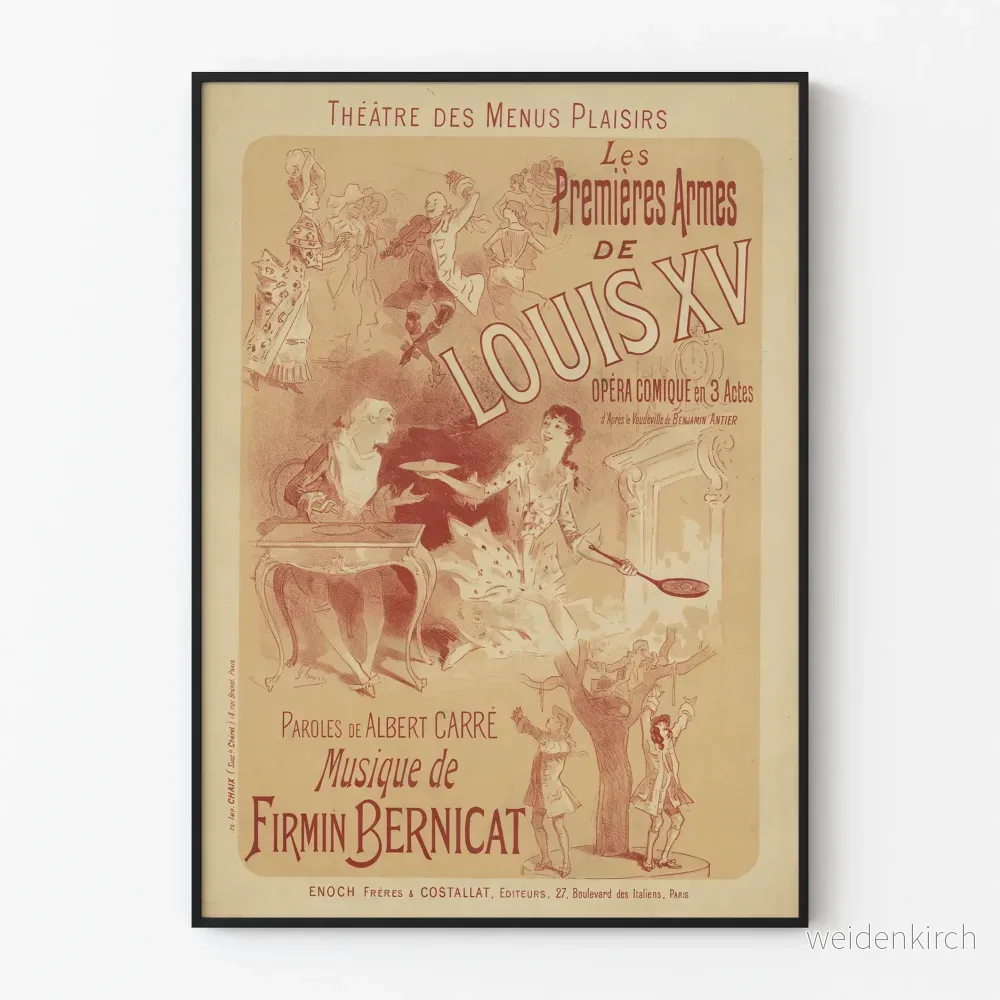 Vintageposter Les Premières Armes de Louis XV - väggdekoration för gammal teater