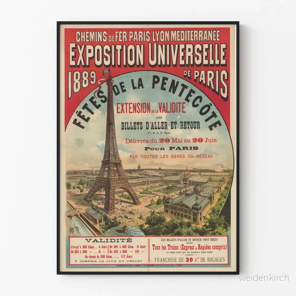 Vintageposter för Paris-Lyon-Méditerranée järnvägarna, världsutställningen 1889