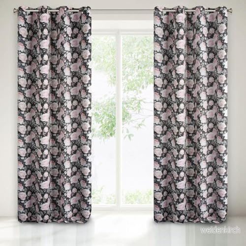 Eurofirany Bellis gardin mörkläggning träd mönster öljetter trend elegant hög kvalitet sovrum vardagsrum, grafit rosa, 135 x 250 cm 5900811927075