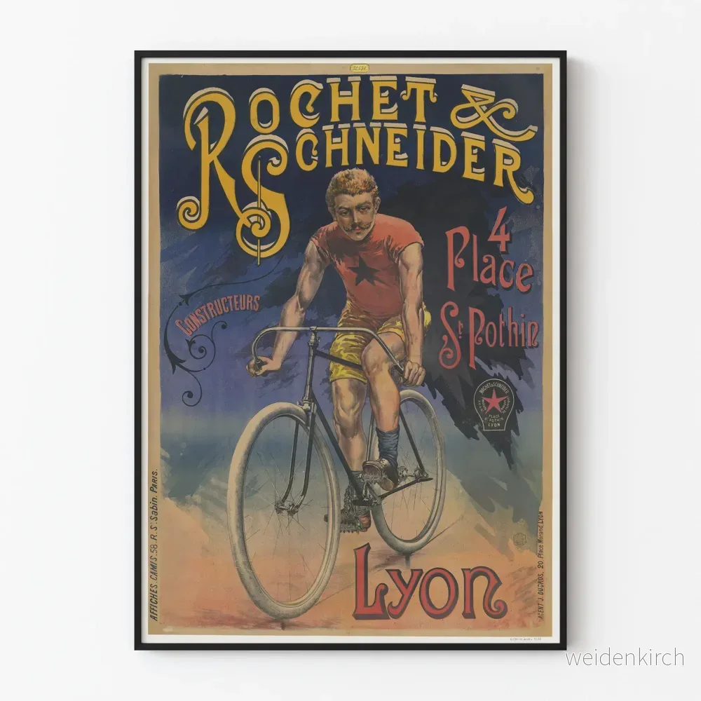 Vintageposter Rochet & Schneider cyklist Lyon