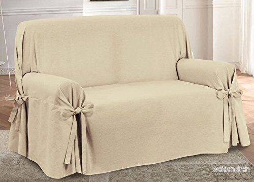 BIANCHERIAWEB Soffskydd med rosett, sofföverdrag för soffa, skyddsöverdrag, tillverkad i Italien, 3 sits färg dyrbar beige 8056710008449