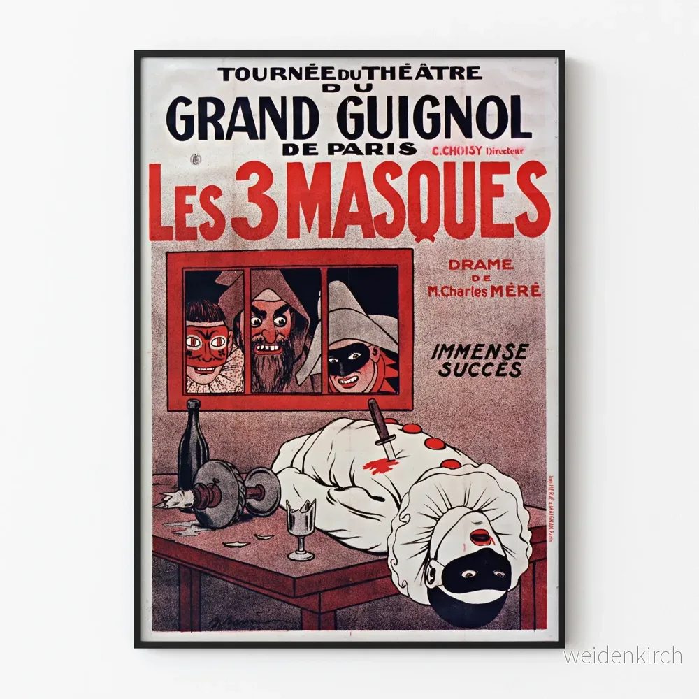 Vintageposter för Grand Guignol-teatern: De 3 masker