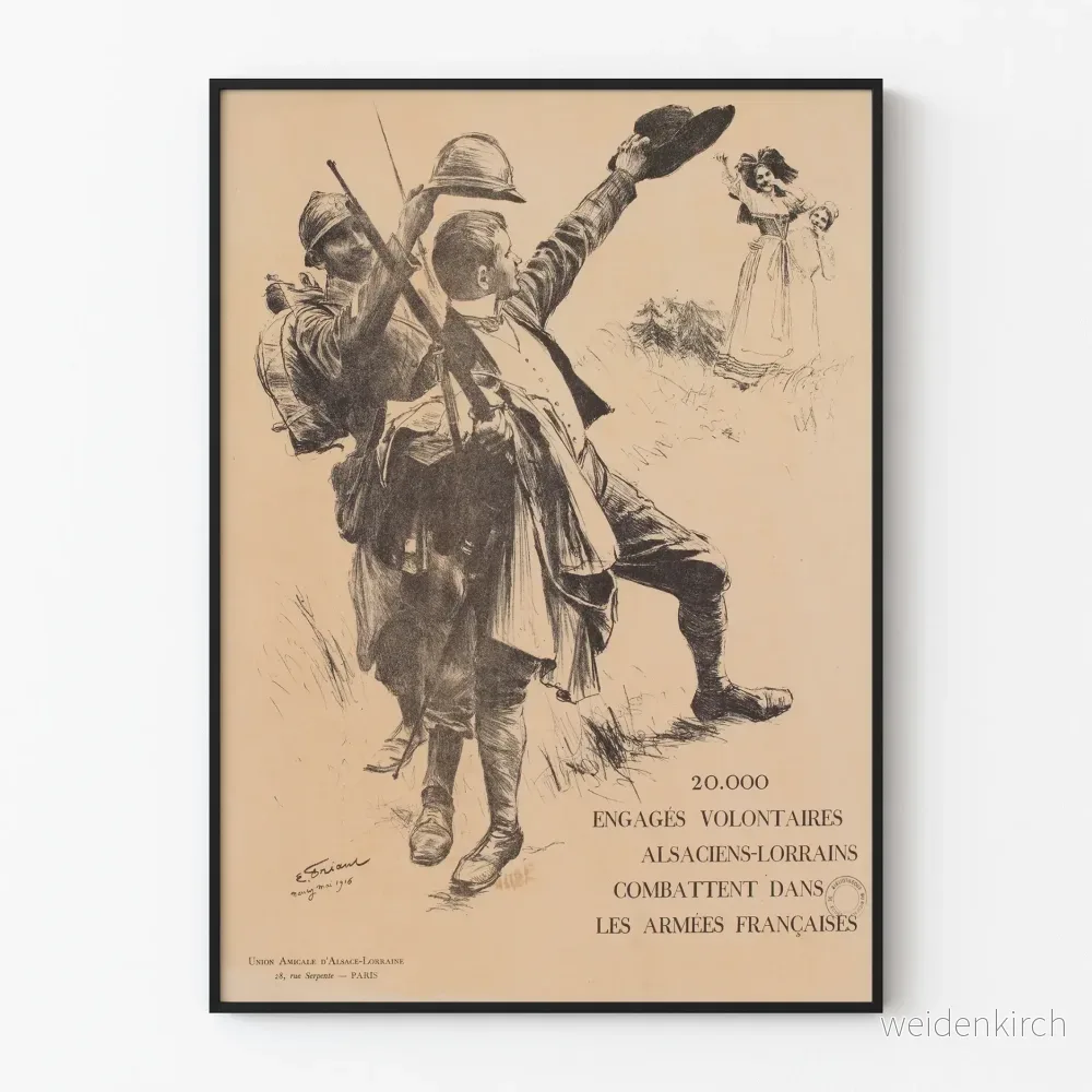 Vintageaffisch för frivilliga engagerade från Alsace-Lorraine, franska armén