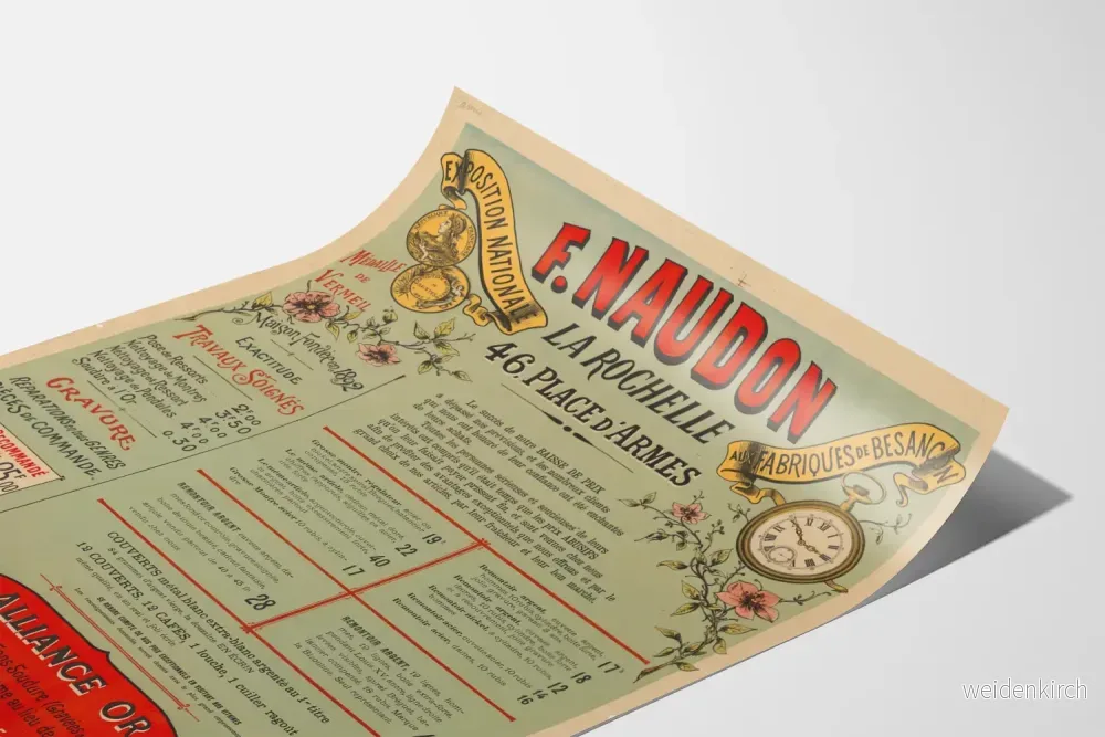 Gammal reklamposter F. Naudon klocktillverkning La Rochelle - Bild 3