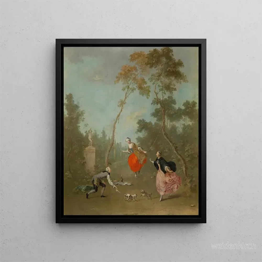 Målning Dame sur une balançoire, scène galante dans le parc I – Norbert Joseph Carl Grund | Konsttryck Målning Dame sur une balançoire, scène galante dans le parc I – Norbert Joseph Carl Grund | Konsttryck