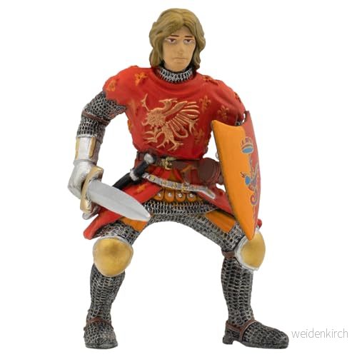 Bullyland 80786 Figurin Prins i röd rustning med skylt och svärd, ca 8 cm, detaljrik, PVC fri, perfekt som en liten gåva för barn från 3 år 4007176807866