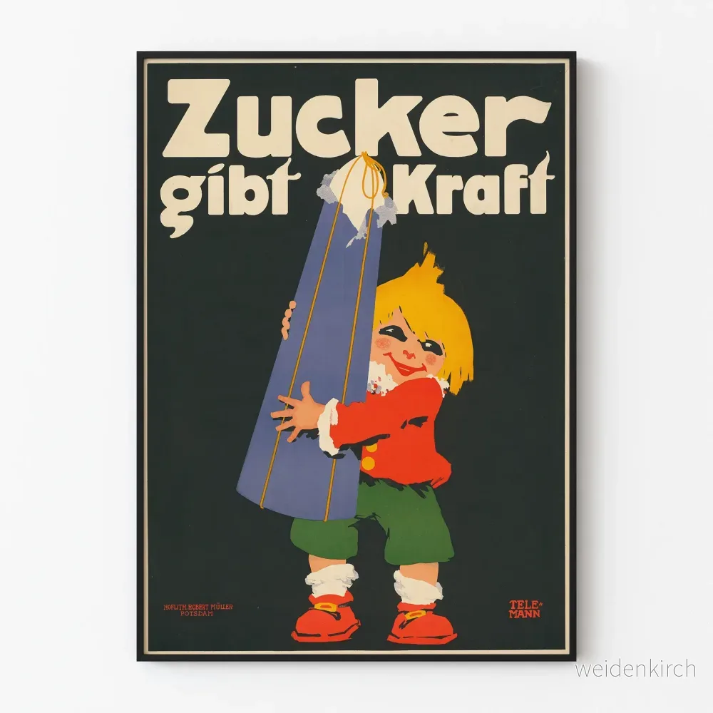 Vintageposter Zucker gibt Kraft med barn och sockerskål