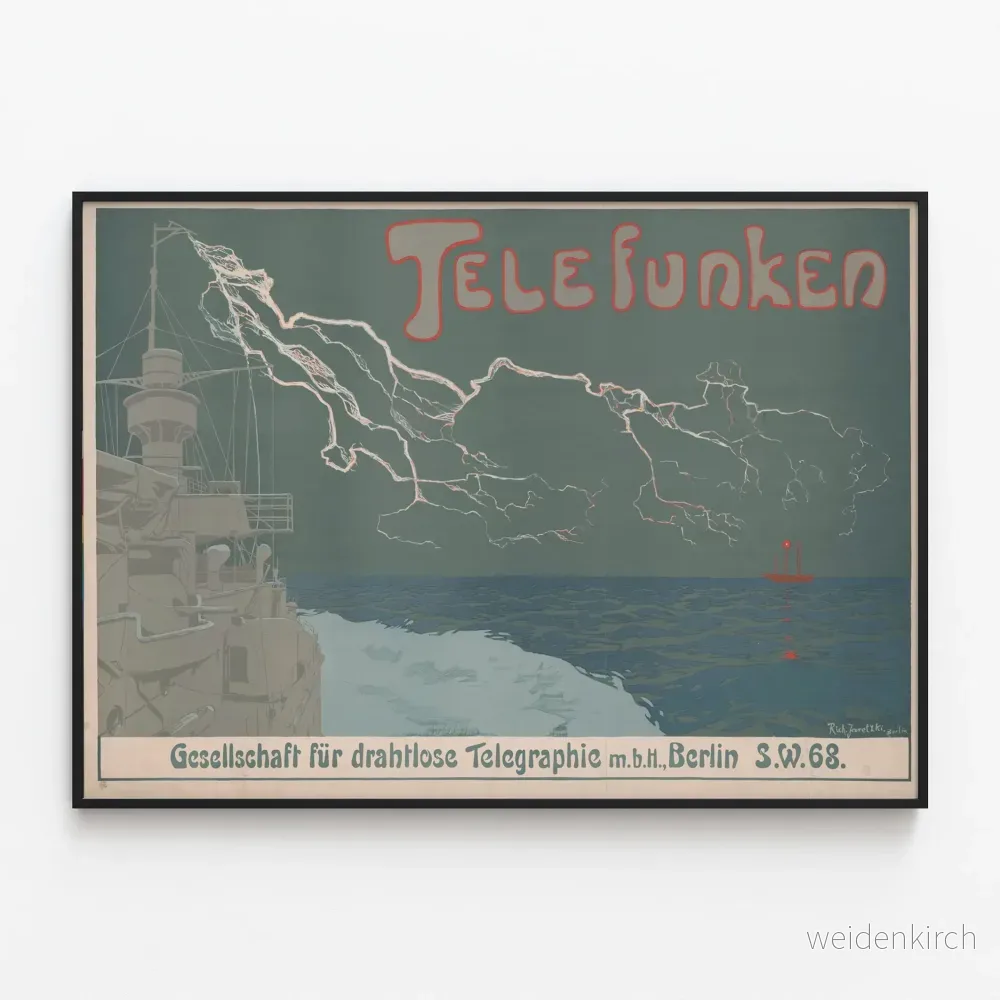 Vintage väggposter med mystisk maritim design från Téléfunken