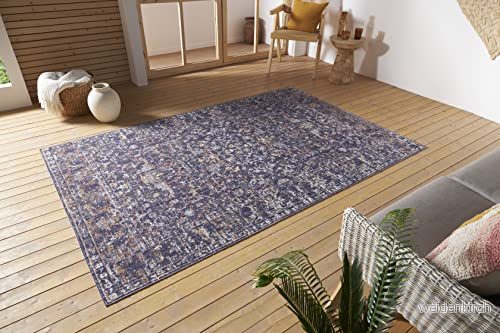 Nouristan Sues in och utomhus orientalisk matta kort lugg vintage använd look tvättbar väderbeständig UV resistent för balkong, terrass, trädgård, vardagsrum grå flerfärgad, 115 x 4262377773147