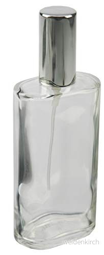 Fantasia Parfymflaska, tom med spraypump, oval klart glasflaska för självfyllning parfym, sprejflaska och lock i påfyllningsbar, silver, 100 ml (1 pack) 4014491461932