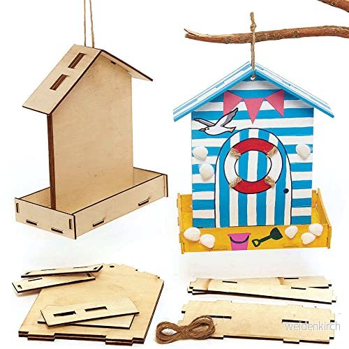 Baker Ross FC687 fågelmatarkit paket med 2, trähantverkskit för barn, måleri hantverk, trädgårdshantverk 5051174131705