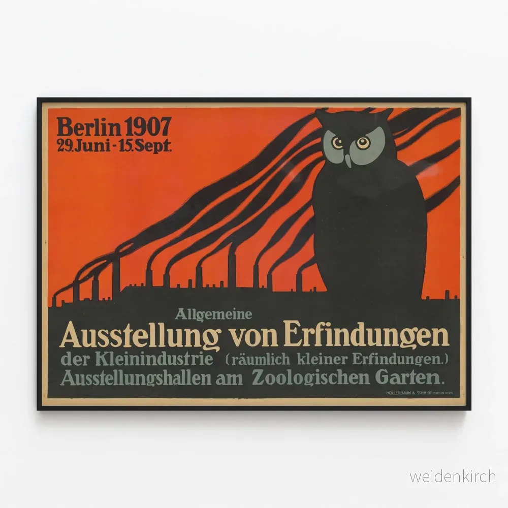 Vintageposter för utställningen Uppfinningar inom industrin i Berlin 1907
