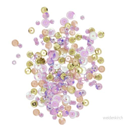 Craftelier Violettträdgård Paljetter för hantverk, Scrapbooking och dekorationer Blommor cirklar former Olika storlekar lila, gyllene transparenta färger 8435487549599