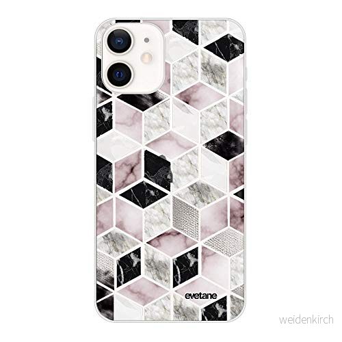 Evetane fodral kompatibel med iPhone 12 mini mjukt silikon starkt tunt skydd genomskinligt geometriska kuber trendigt mönster 3666087662998