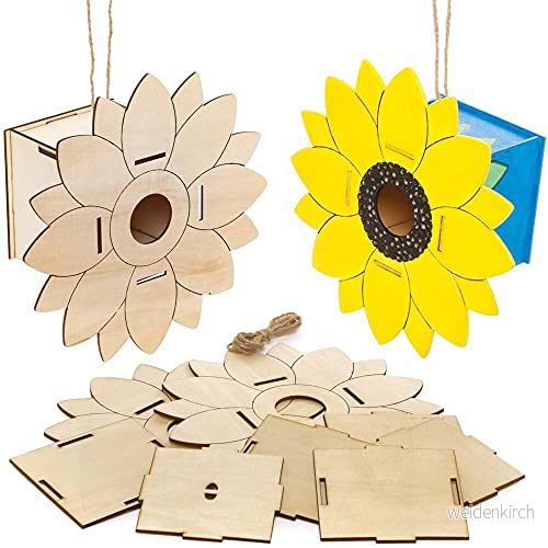 Baker Ross FE192 Solros trä fågelhus kit paket med 2, trähantverksaktiviteter att måla och dekorera för barn konst hantverk eller trädgårdsprojekt 5051174116825