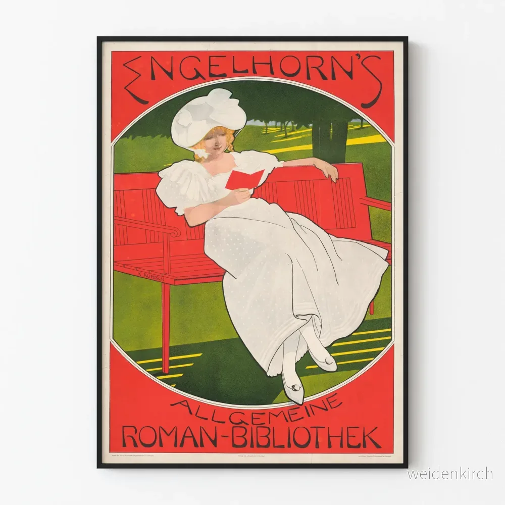 Vintageaffisch för Engelhorns Allmänna Roman-Bibliotek, läsning och avkoppling