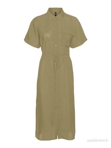 VERO MODA Vmiris S/S skjorta Calf Dress WVN Ga Noos klänning, kaki, S 5715429975055