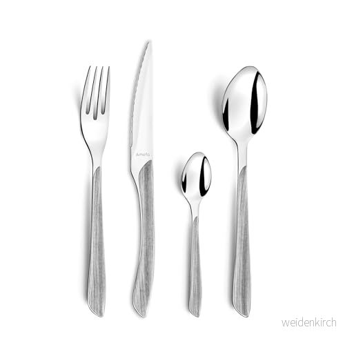 Amefa ECLAT bestickset NATURE grått trä matbestick 24 delar för 6 personer rostfritt stål plasthandtag i träutseende diskmaskinssäkert 3546699292571