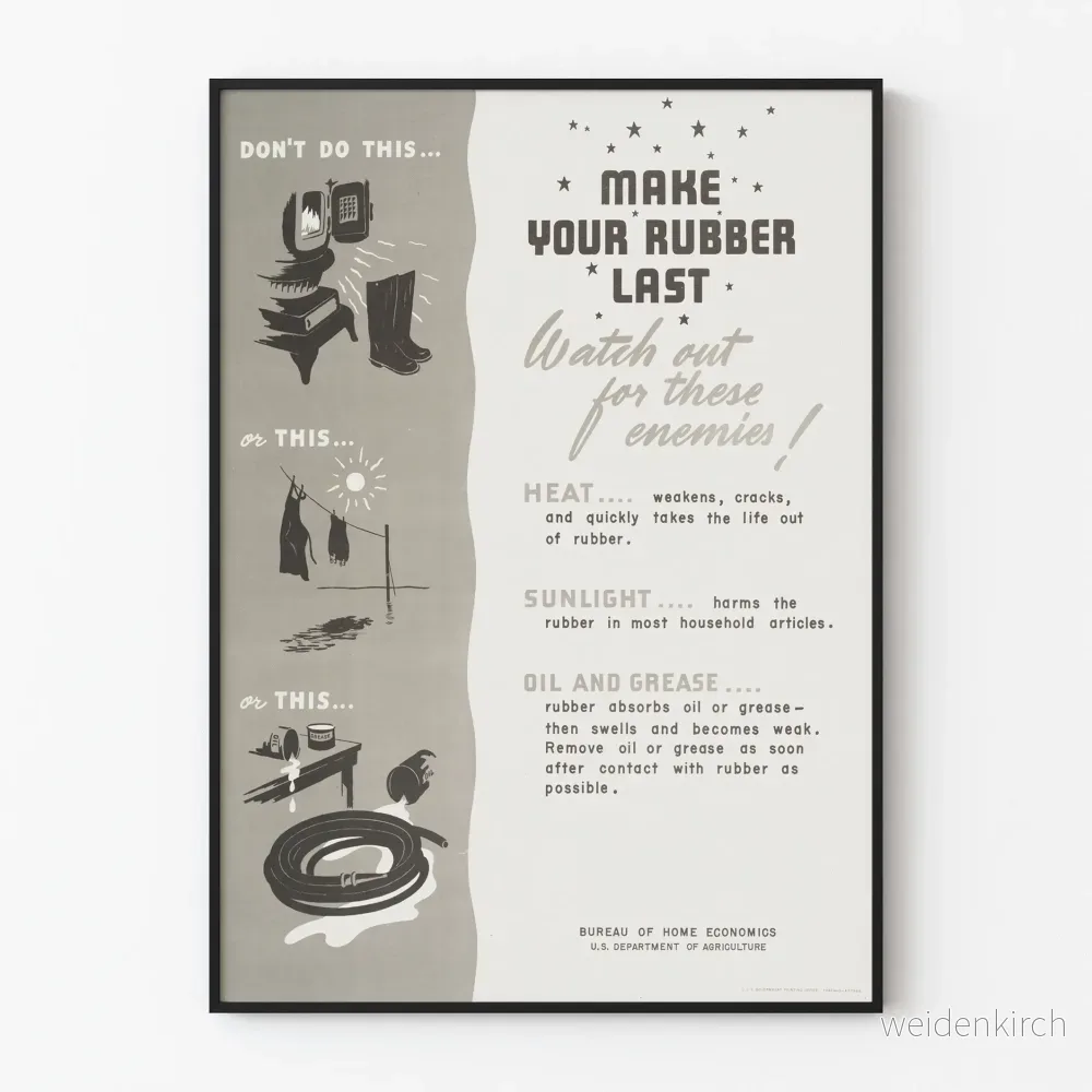Vintageposter med råd för gummiets hållbarhet