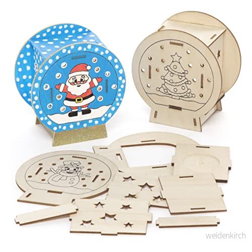 Baker Ross FC264 Snöglob hus trä modellkit paket med 3, värmeljushållare för att dekorera och visa, trähantverk barn, perfekt julkonst hantverksprojekt 5051174126633