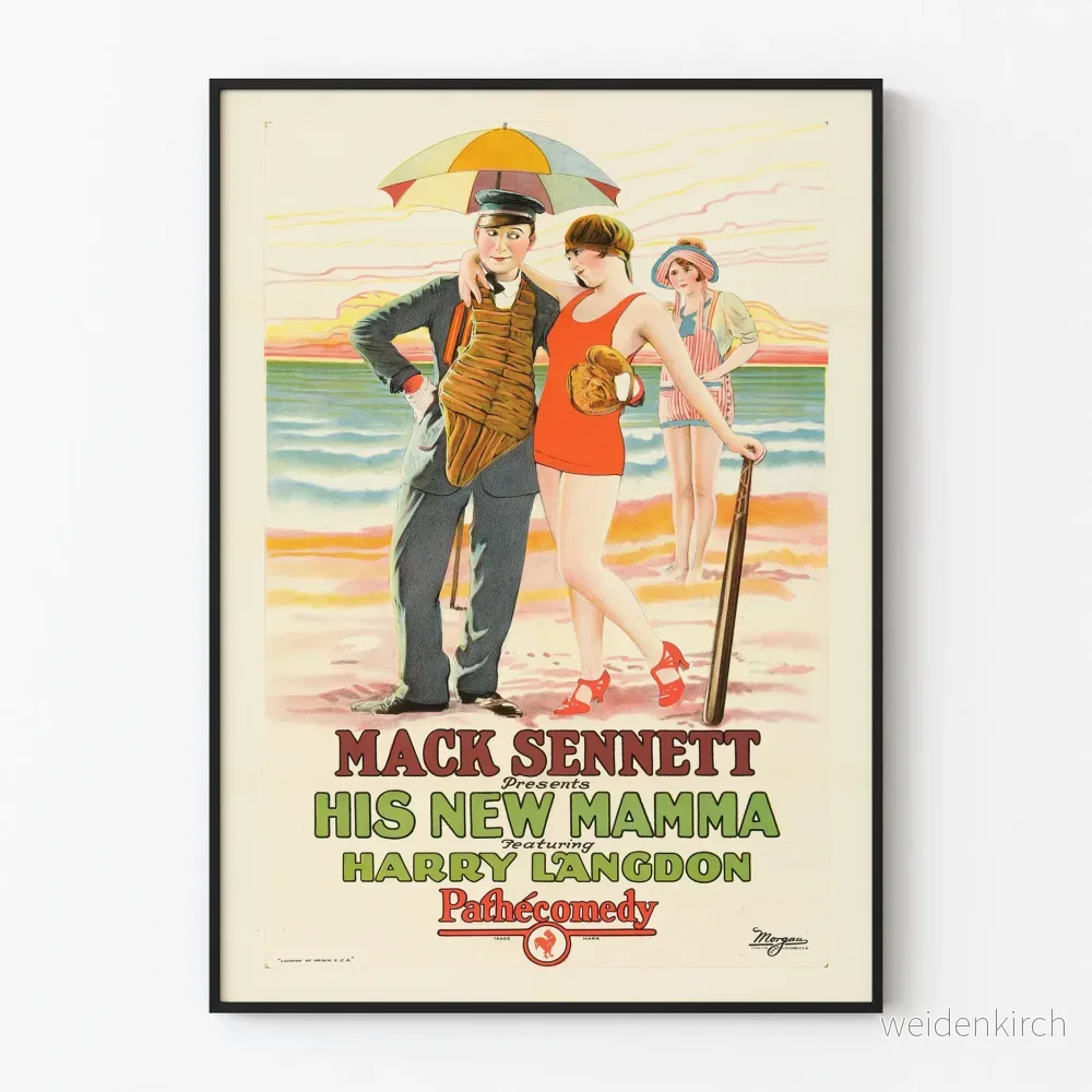 Vintageposter His New Mama - Retro väggdekoration Strand och Komedi
