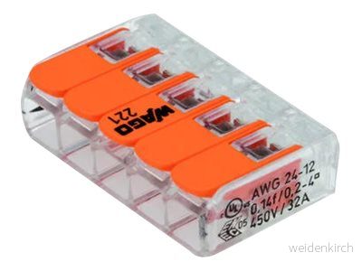 Wago Anslutningsklämma - 5-pol - 4 mm² - 25 st 4055143234658