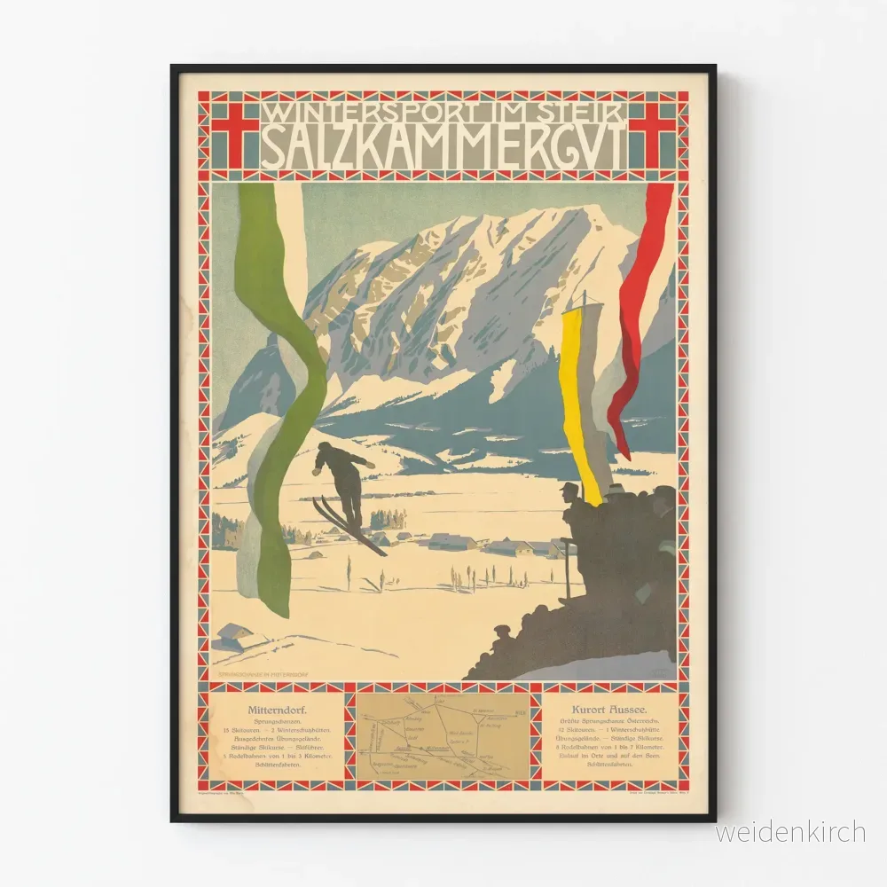 Vintage sportposter för vinter i Salzkammergut, Österrike
