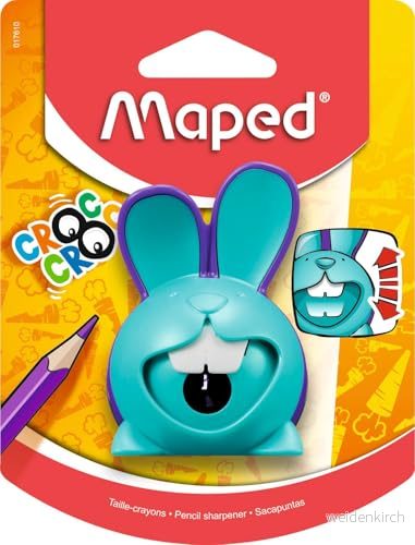 Maped pennvässare, burkpennvässare CROC Hare, för tunna pennor, med pennvässarburk turkos/lila, grön/turkos, rosa/grön 3154140176105