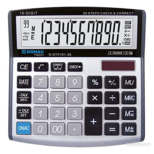Bordsräknare DONAU TECH/K DT4101 38 10 siffrig rotfunktion/136 x 134 28 mm/färg: Silver/dator med display/Dual Power Solar batteridrift, kompakt design/5 års garanti 5901503615782
