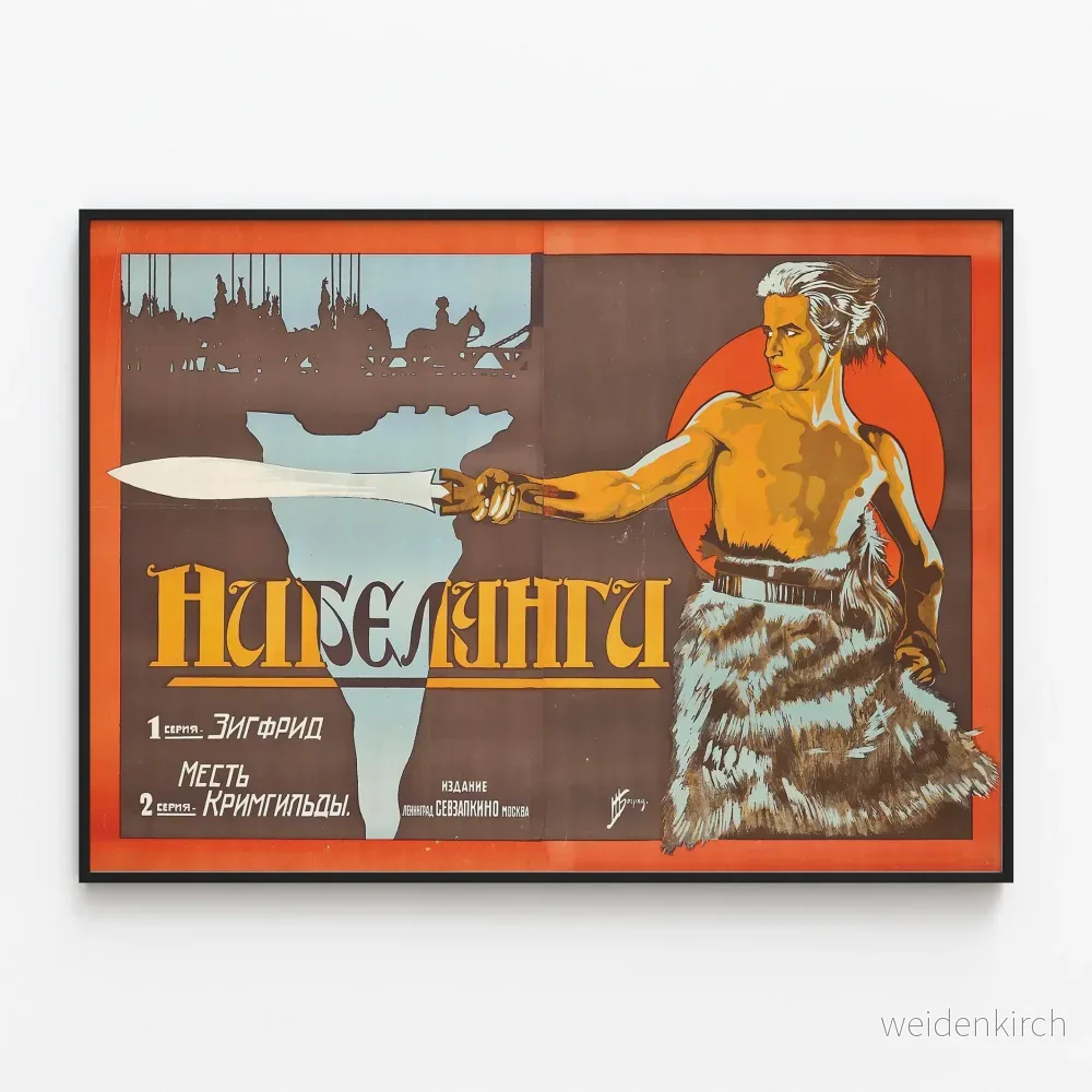 Vintageposter av Die Nibelungen med krigare i strid och svärd Vintageposter av Die Nibelungen med krigare i strid och svärd