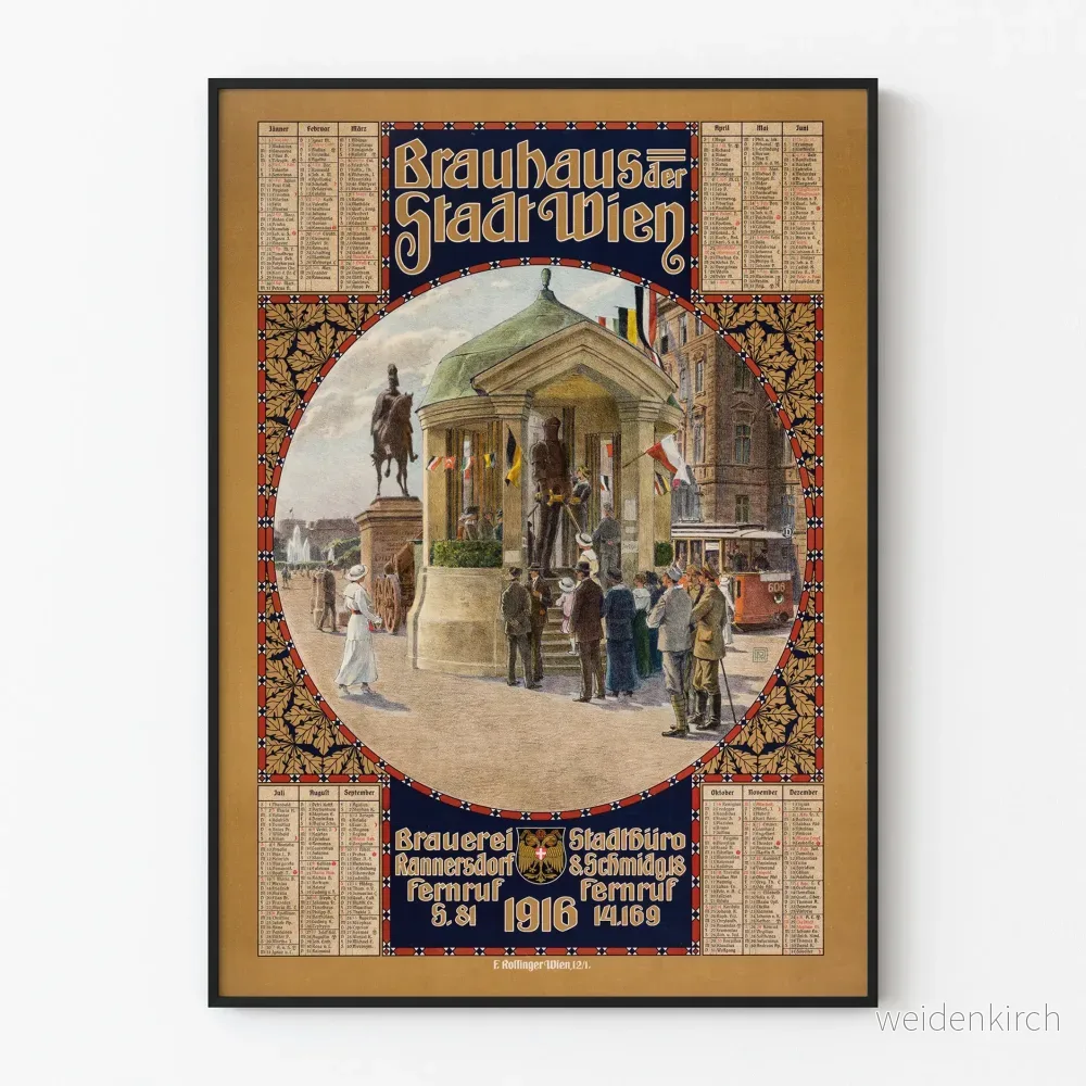 Väggkalender i vintage-stil från 1916 Brauhaus Stadt Wien