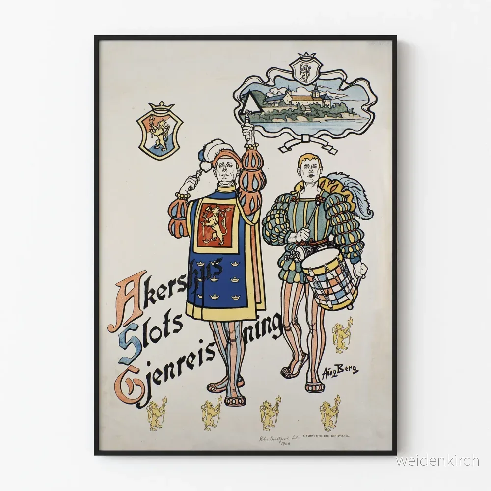 Historisk poster av Akershus slottets återuppbyggnad - Vintage väggdekoration