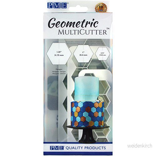 PME GMC104 Geometriska multiskärare för kakdesign hexagon liten, medium och stor storlek, set med 3, vit 5060281189714