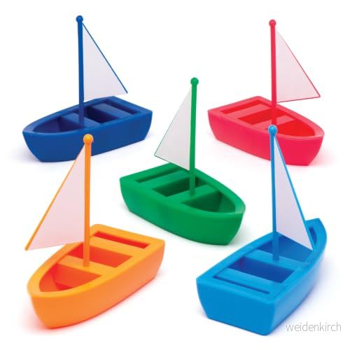 Baker Ross plastsegelbåtar (förpackning med 5) i 5 röda, marinblå, grön, orange och ljusblå 5051174093775