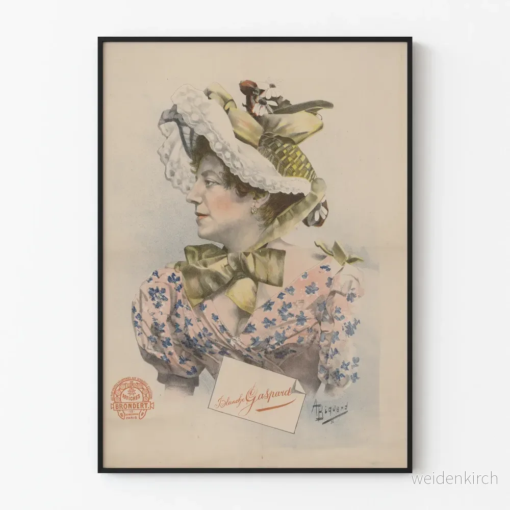 Vintageposter av Blanche Gaspard i blommig kostym