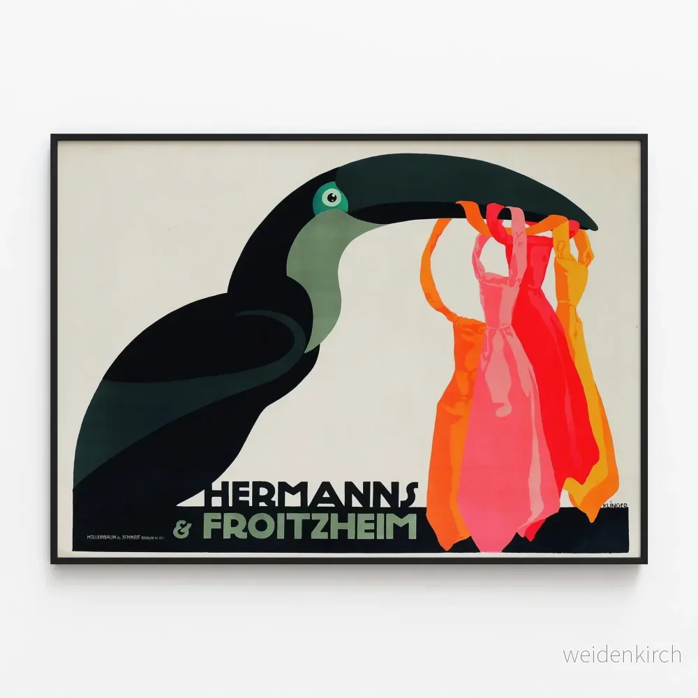 Vintageposter Hermanns & Froitzheim med toucan och livfulla färger Vintageposter Hermanns & Froitzheim med toucan och livfulla färger
