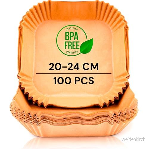 edihome, airfryer bakpapper för varmluftsfritös, 100 stycken 2024 cm, BPA fria tillbehör luftfritös, engångstillbehör ugn, 5 till 8 liter (fyrkantig, cm) 8436599032849