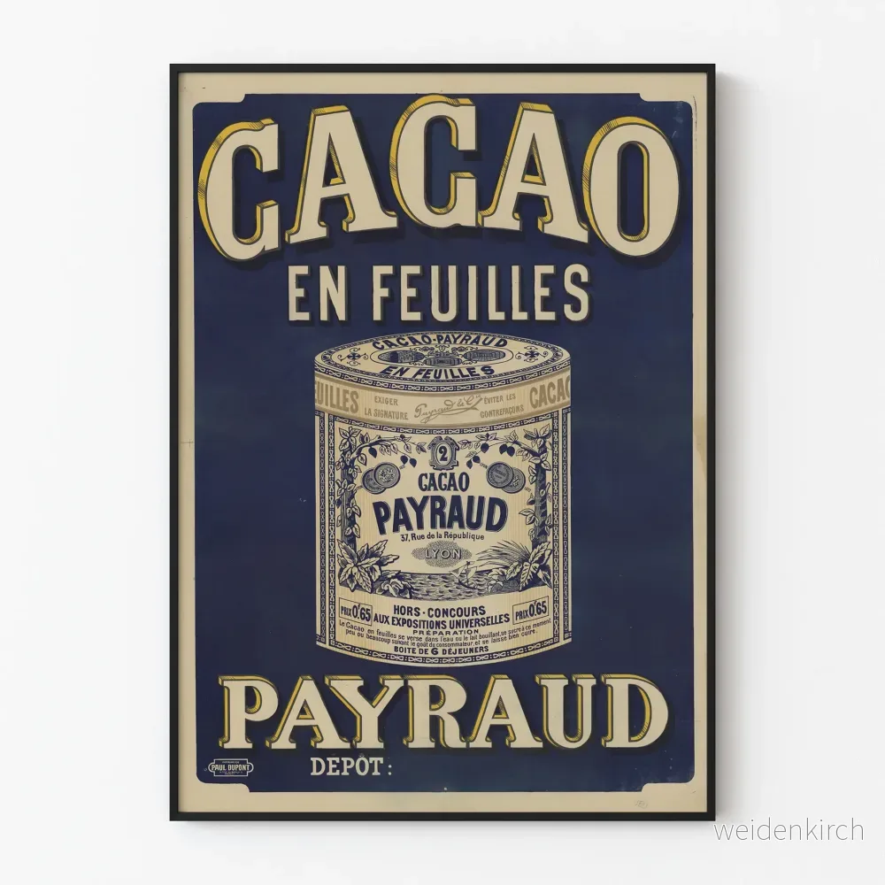 Vintage affisch Cacao Payraud i blad för väggdekoration