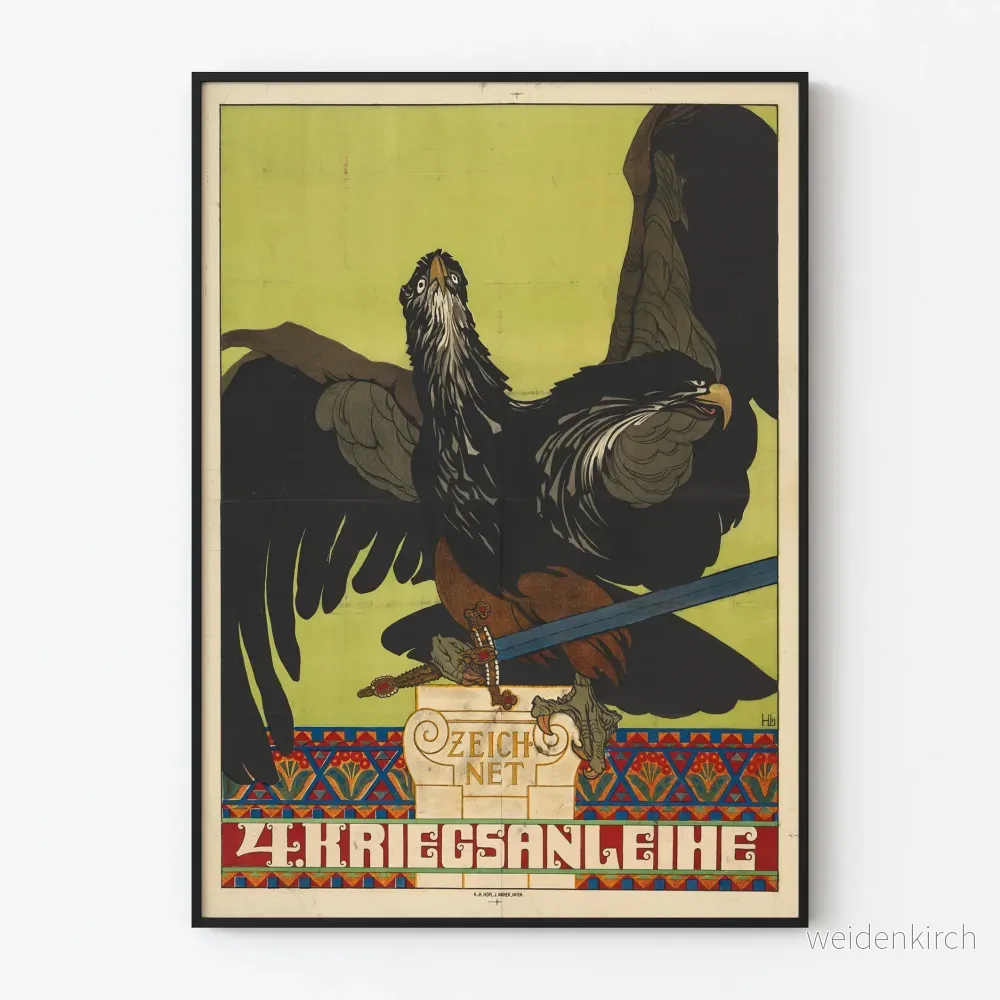 Vintageposter för 4:e krigsutlåningen med örn och svärd