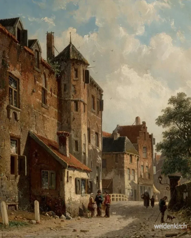 Målning Vy av en solig nederländsk gatuscene - Adrianus Eversen | Konsttryck - Bild 2