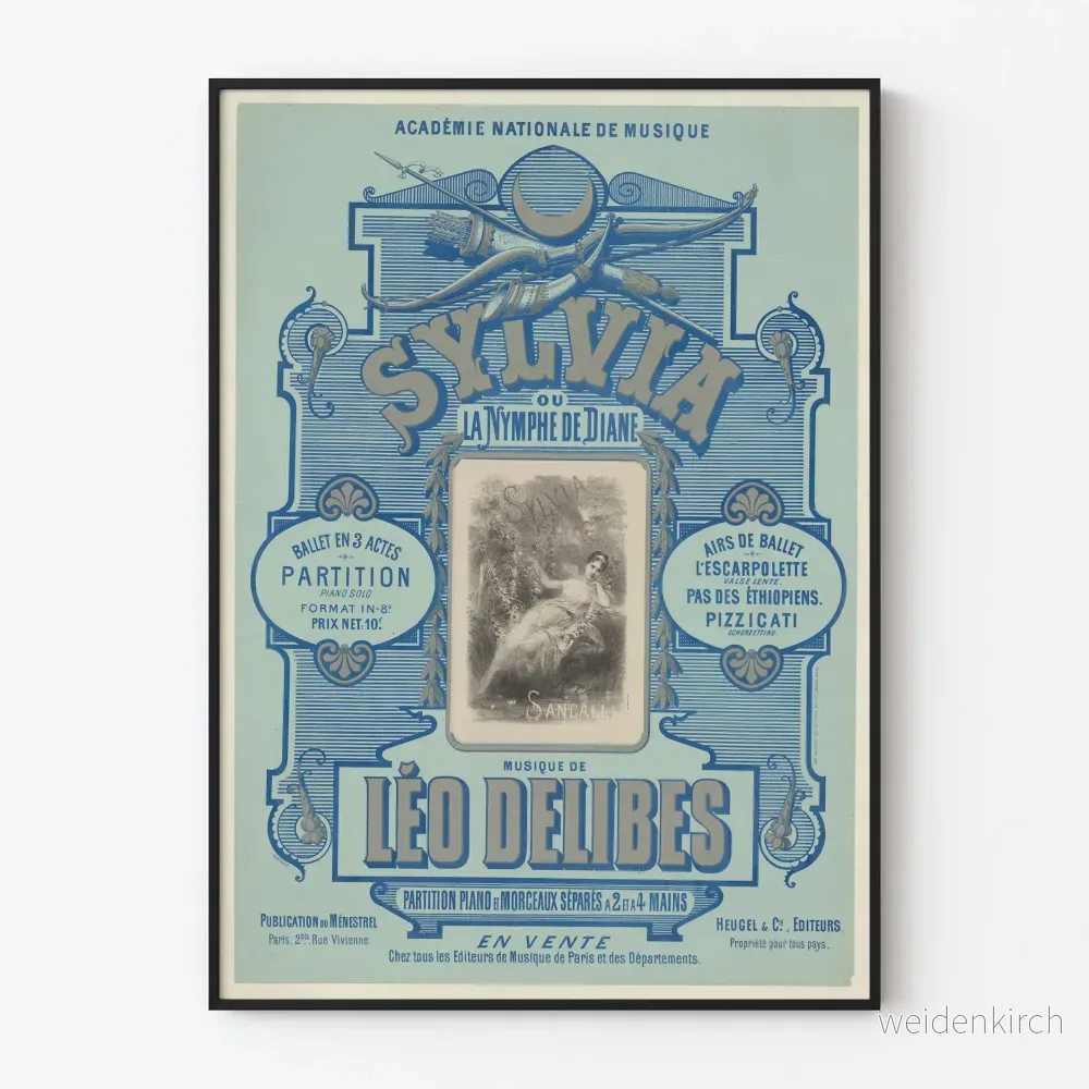 Gammal poster av baletten Sylvia eller Dianas nymf av Léo Delibes