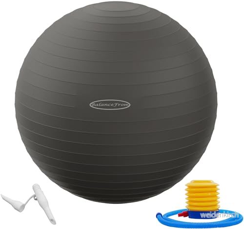 BalanceFrom Anti Burst och halkfri gymnastikboll, yogaboll, träningsboll, födelseboll med snabbpump, 0,9 kg kapacitet (6875 cm, XL, grå) 810963031924