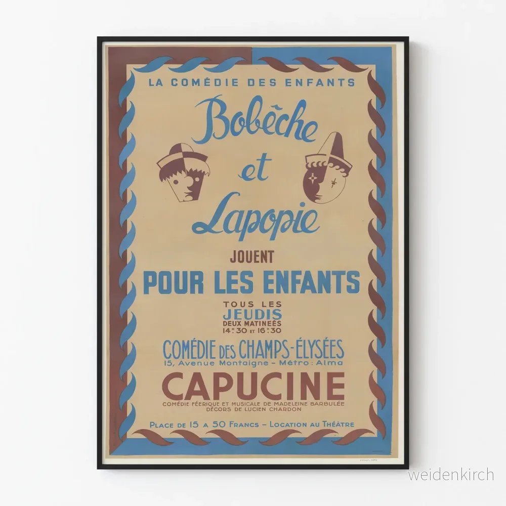 Affisch Teater La Comédie des Enfants Bobèche och Lapopie