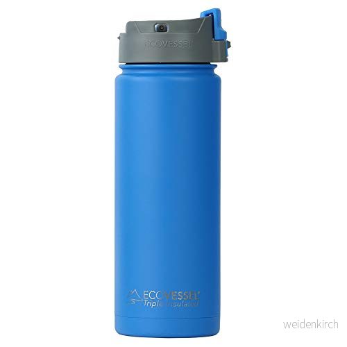 EcoVessel 's Perk Vacuum Isolated rostfritt stål kaffe/te reseflaska med tryckknappslåsande topp, Hudson Blue, 600 ml 702865477453