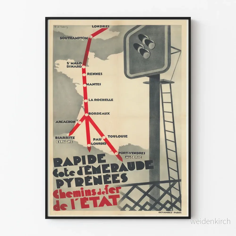 Vintageposter Snabbt Côte d'Émeraude Pyrénées Järnvägarna av staten