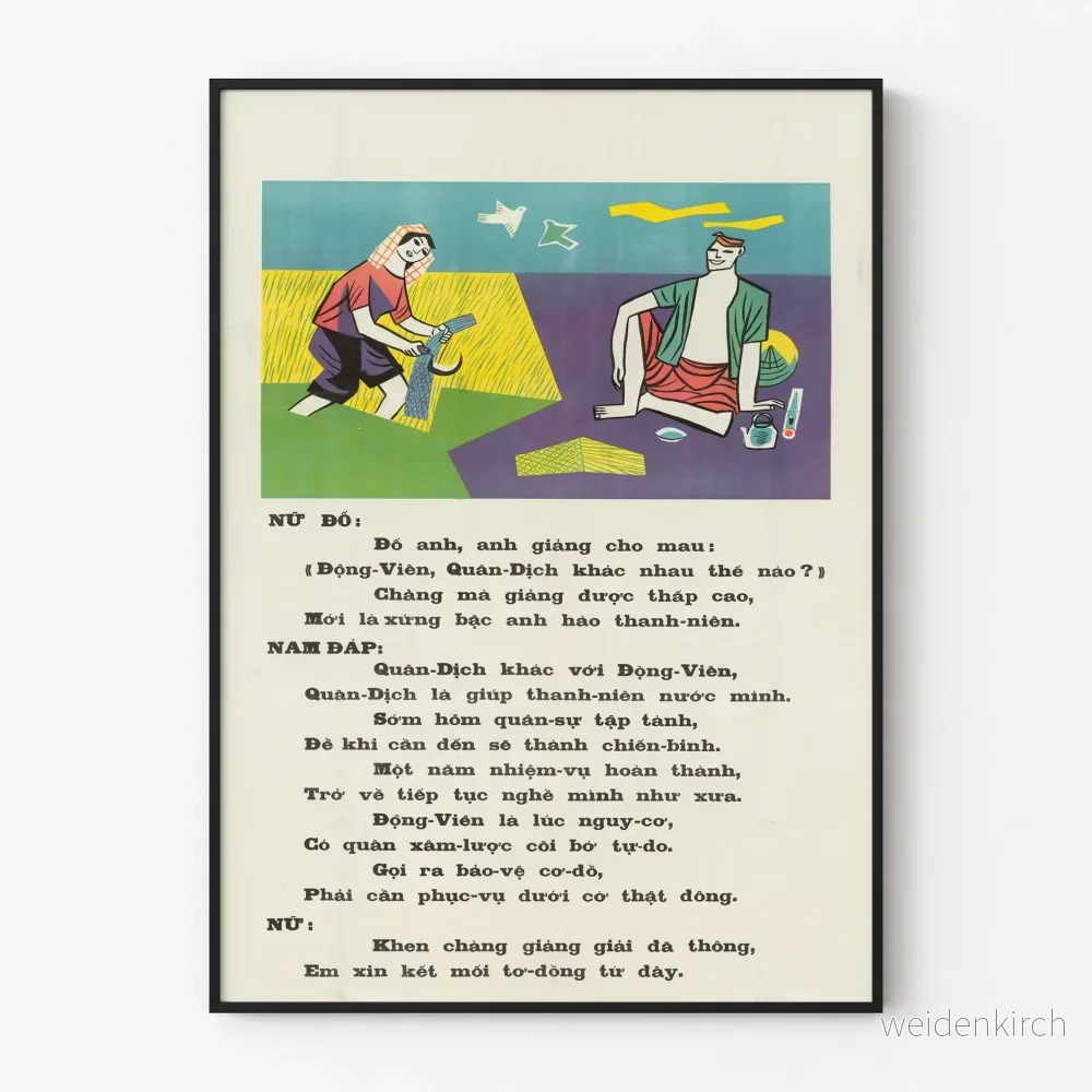Vintage vietnamesisk poster om obligatorisk militärtjänst