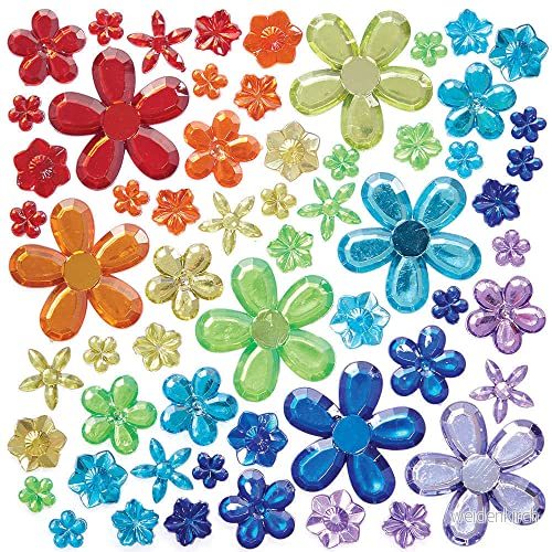 Baker Ross FC878 Regnbåge Blomma Självhäftande Ädelstenar Paket med 180, Klistermärke Ädelstenar, Hantverk för barn, Dekorativa stenar 5051174133617